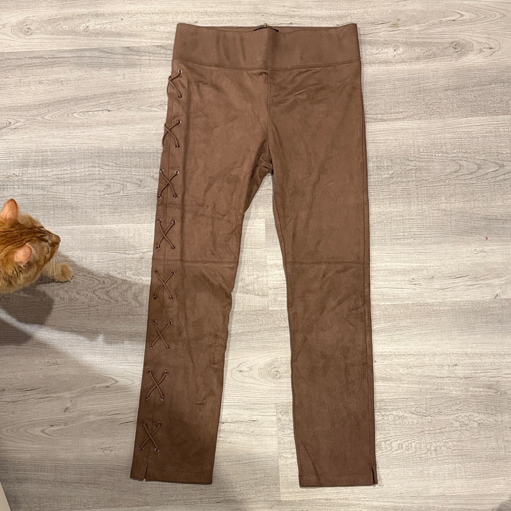 David Lerner Tan Suede Leggings